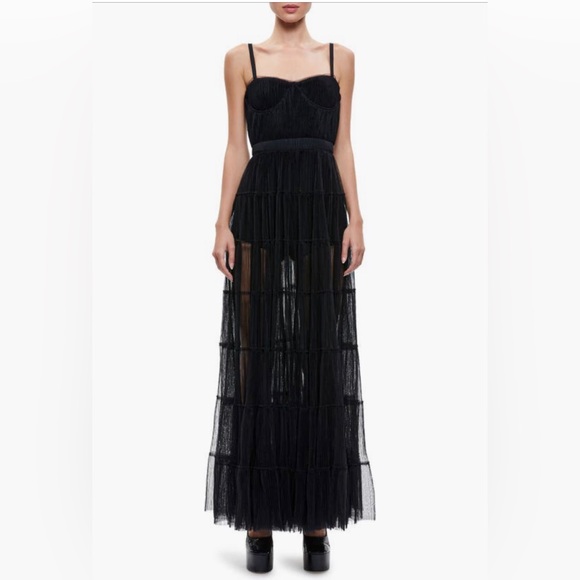 Alice + Olivia Dresses & Skirts - NWT $695 Alice + Olivia Deena Pleated Maxi Dress in BLACK, size 10!